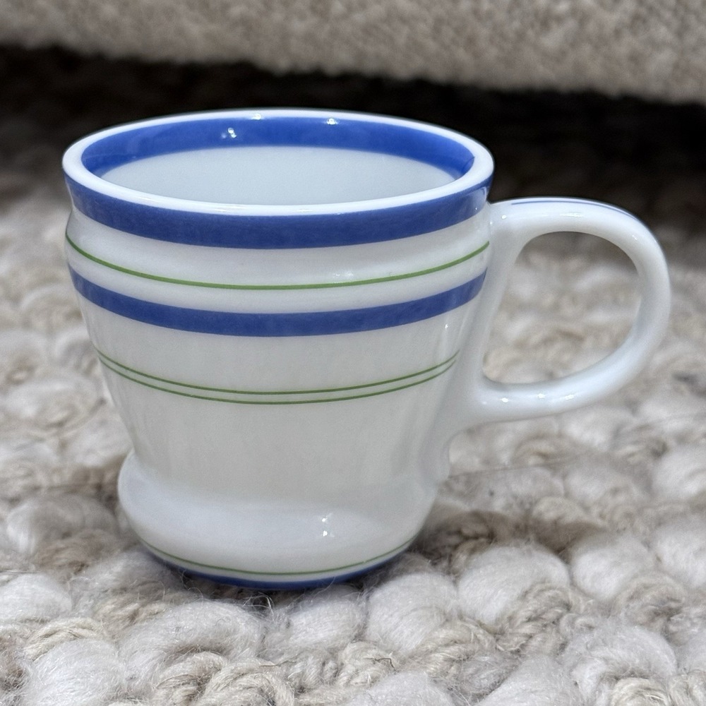Vintage Starbucks 2007 Coffee Espresso Mug Blue Green Striped 3 Oz Ceramic